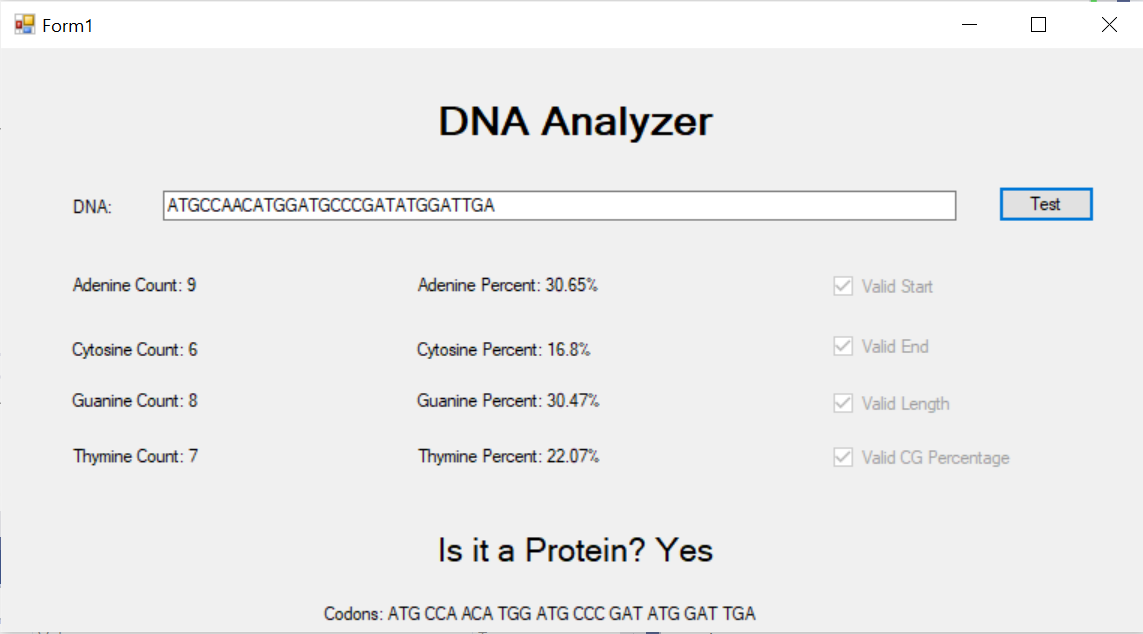 Example project from VB CS 115 - a program that categorizes  DNA as a potential protein  or not a protein 