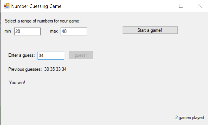 Example project from VB CS 115 - a guess a number game assignment